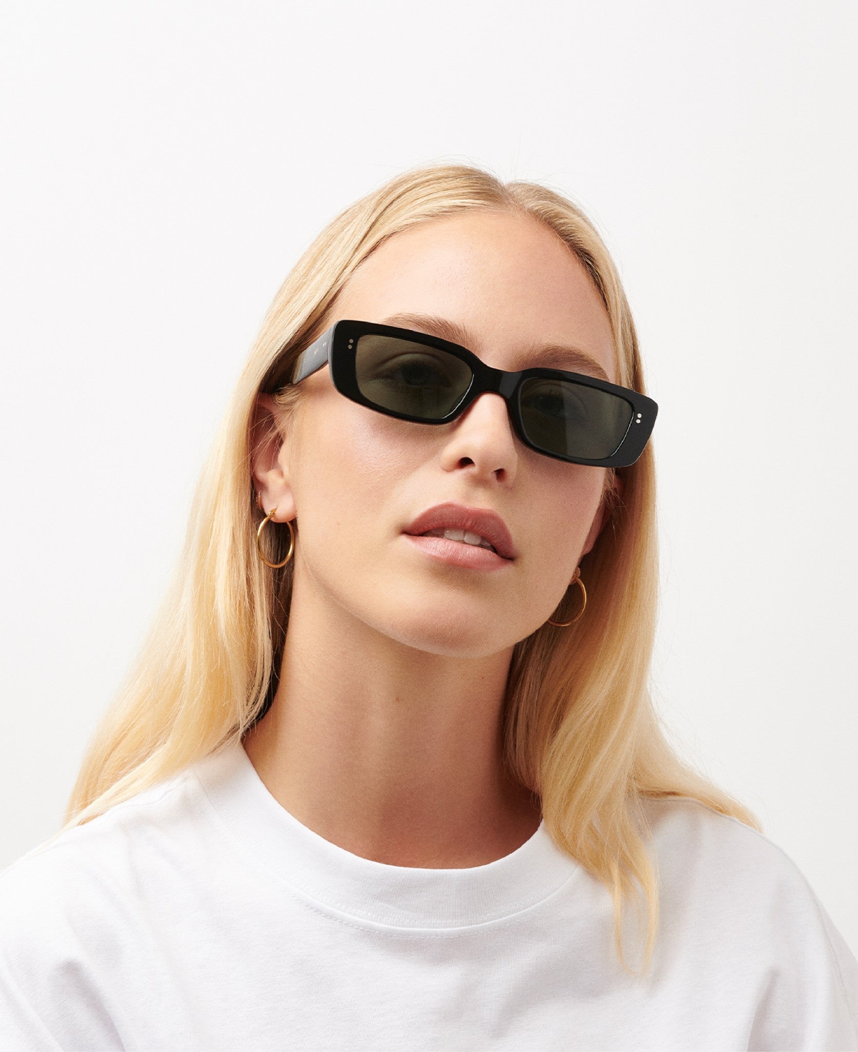 Bio Acetate Retro Sunglasses In Black, Green Lenses
